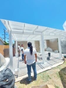 Backyard patio cover construction in progress by the GR Repair & Maintenance team in Long Beach.
